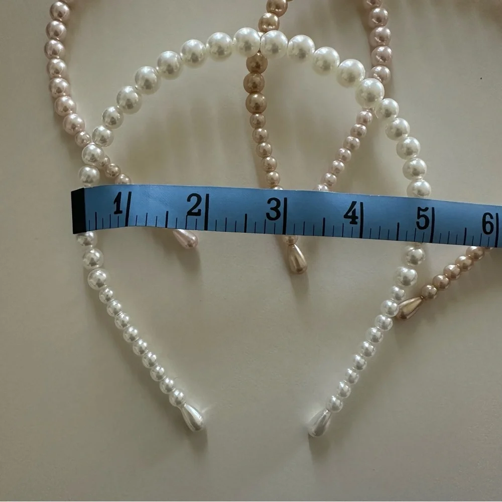 Anthro 🤍 Set of 3 Pearl Headbands - Cream, Gold, and Pink - Picture 3 of 4